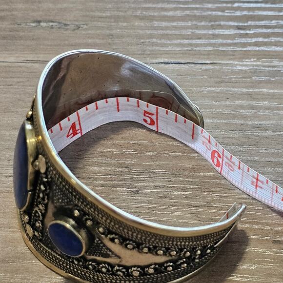 Vintage Artisan Made Silver Cuff with Lapis Lazuli Cabochons - Picture 6 of 7